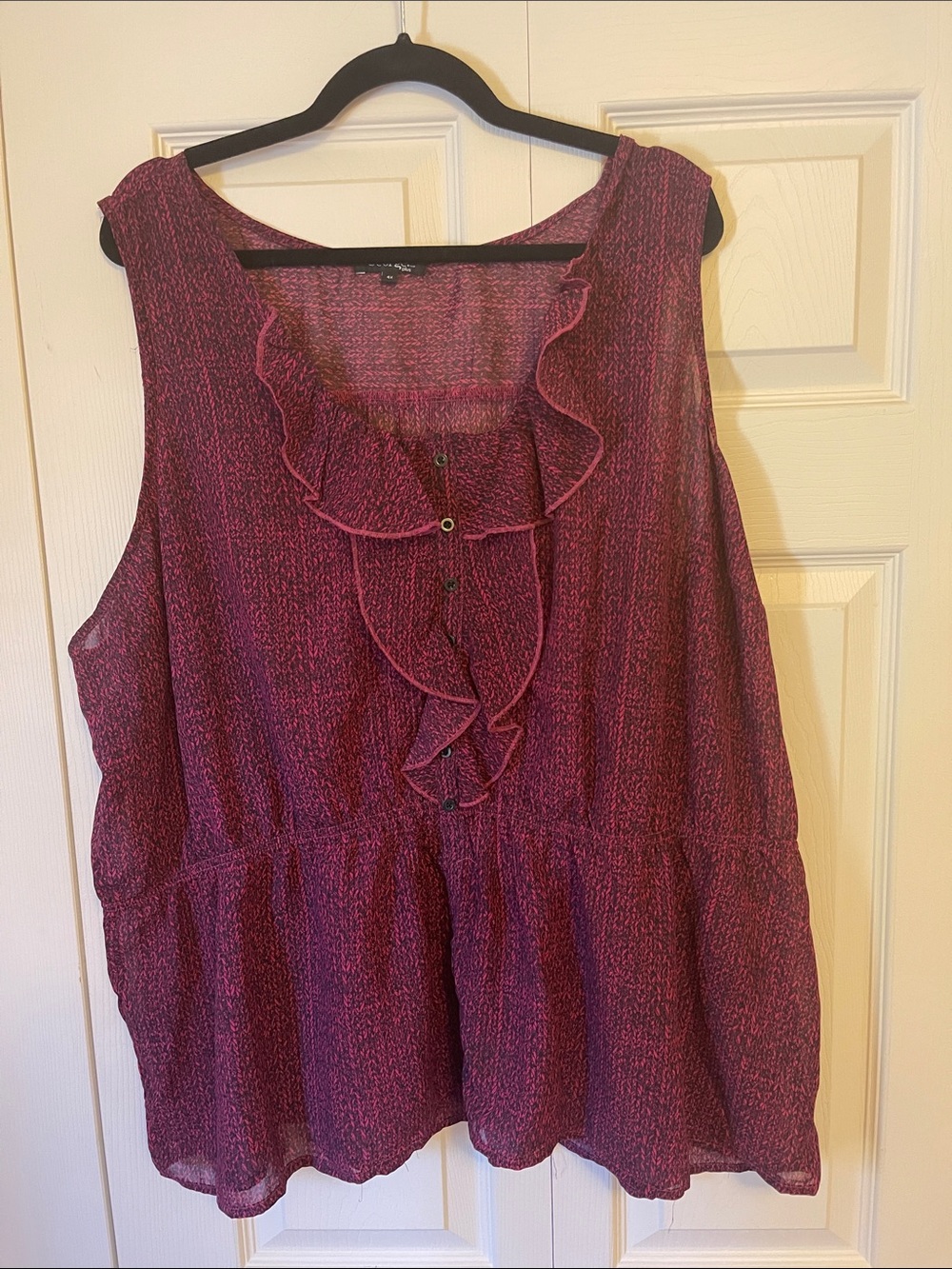 Sleeveless Ruffle Front Blouse - Wine Pink